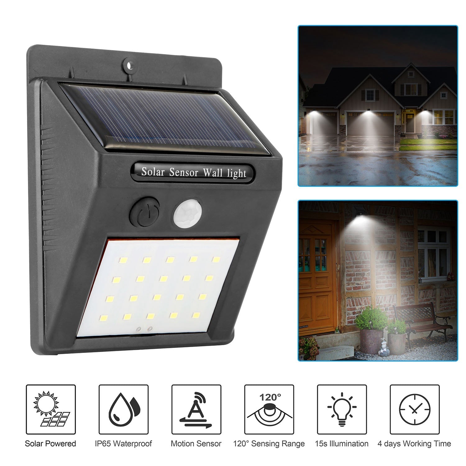 1Pc Solar Light 20 LEDs Outdoor PIR Motion Sensor Lights IP65 Waterproof 120 Degree Sensing Wide Angle Lighting For Garage Front Door Garden Pathway - Gardenora