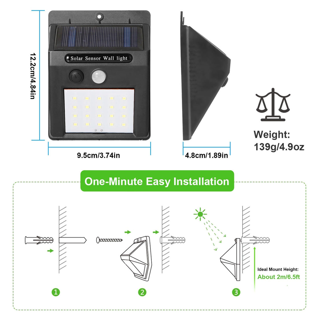 1Pc Solar Light 20 LEDs Outdoor PIR Motion Sensor Lights IP65 Waterproof 120 Degree Sensing Wide Angle Lighting For Garage Front Door Garden Pathway - Gardenora