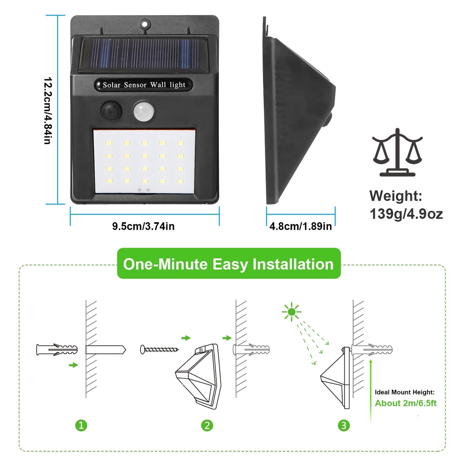 1Pc Solar Light 20 LEDs Outdoor PIR Motion Sensor Lights IP65 Waterproof 120 Degree Sensing Wide Angle Lighting For Garage Front Door Garden Pathway - Gardenora