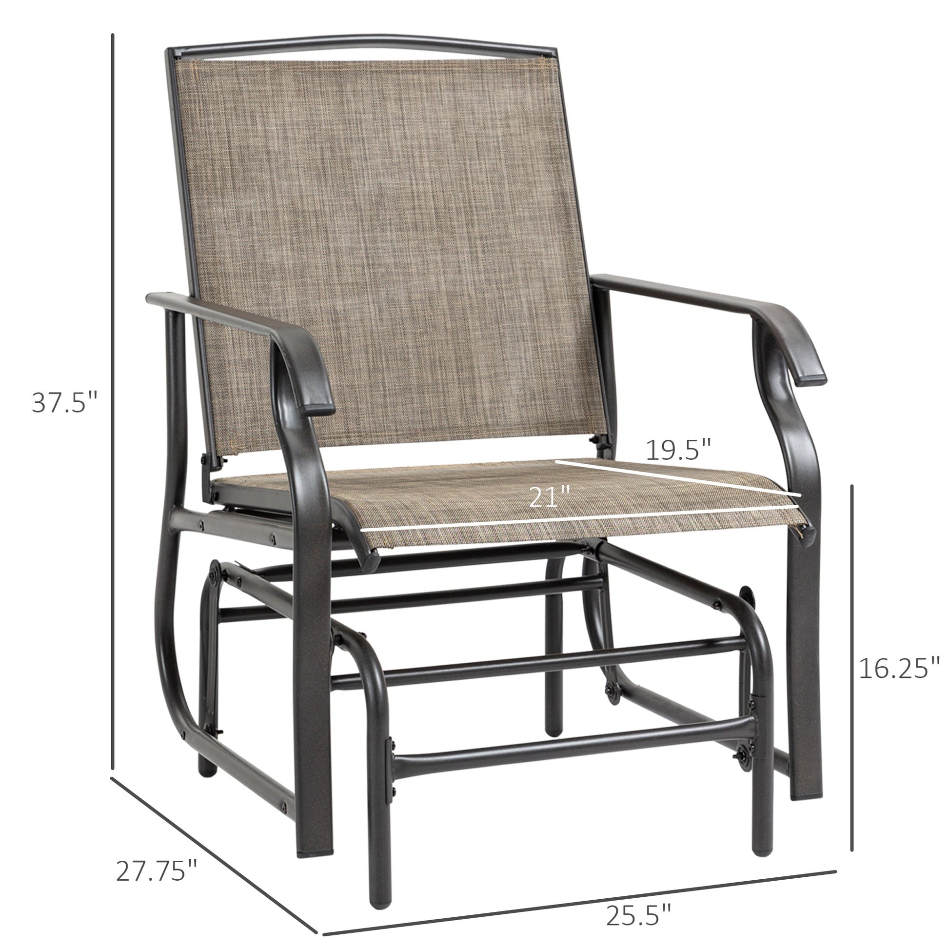2 Piece Glider Set, Outdoor Swing Chairs, Patio Rocking Armchairs With Breathable Mesh Fabric, Steel Frame For Garden, Backyard, Patio, Dark, Brown/Khaki - Gardenora