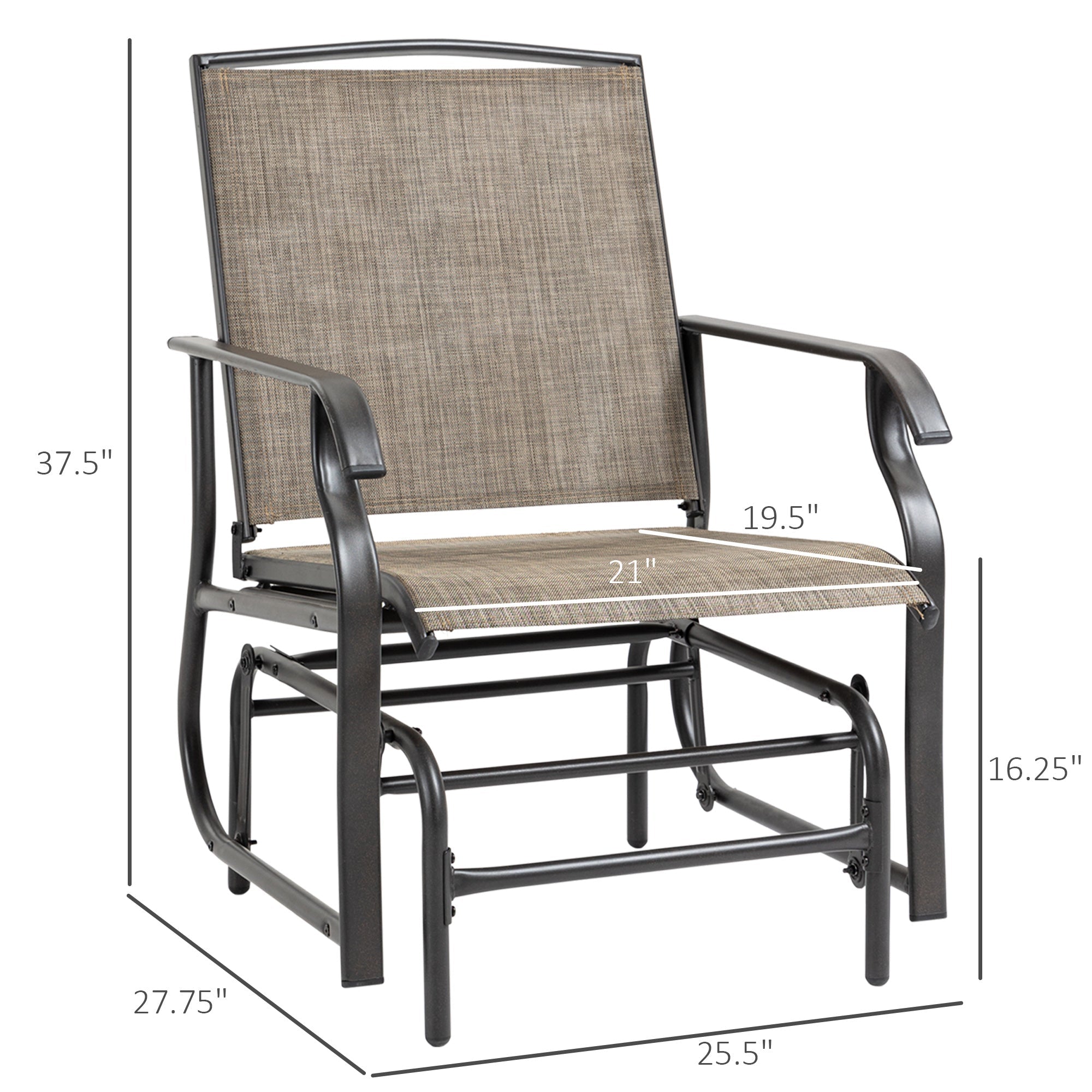 2 Piece Glider Set, Outdoor Swing Chairs, Patio Rocking Armchairs With Breathable Mesh Fabric, Steel Frame For Garden, Backyard, Patio, Dark, Brown/Khaki - Gardenora