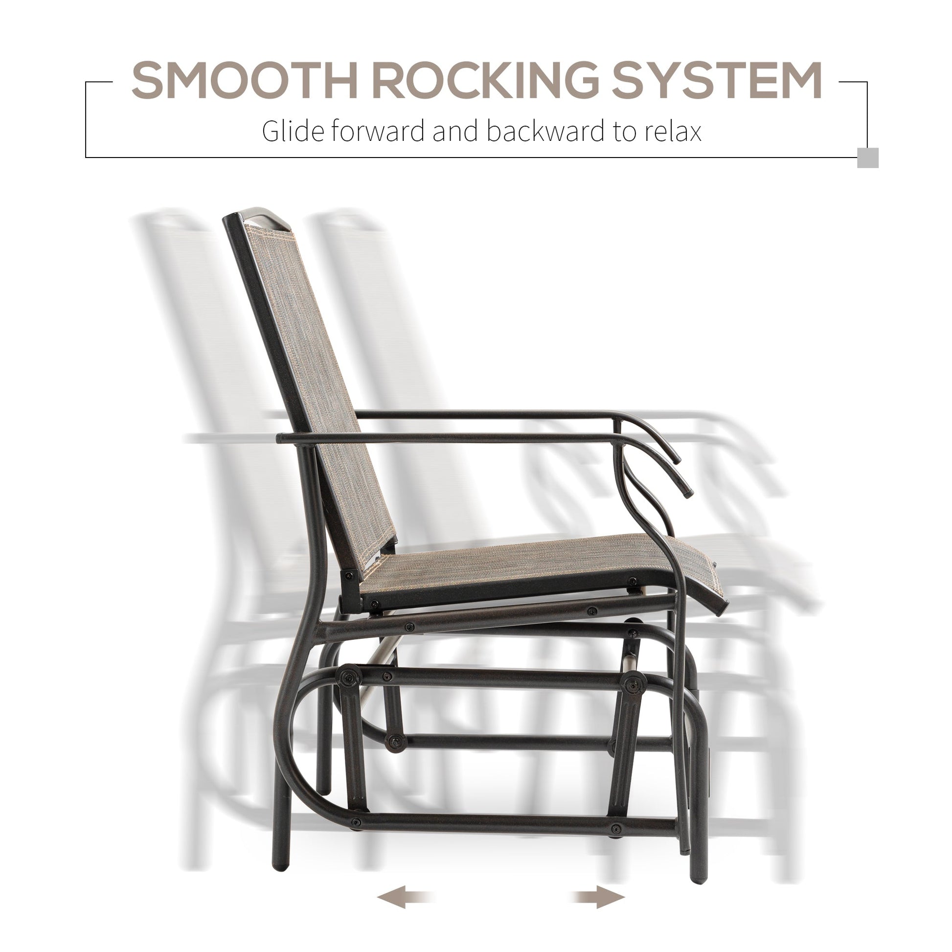 2 Piece Glider Set, Outdoor Swing Chairs, Patio Rocking Armchairs With Breathable Mesh Fabric, Steel Frame For Garden, Backyard, Patio, Dark, Brown/Khaki - Gardenora