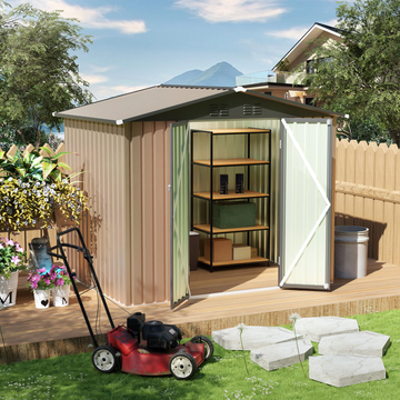 8FT X 6FT Garden Shed With Apex Roof For Patio Backyard Use Galvanized Steel Metal Sheds Storage House - Gardenora