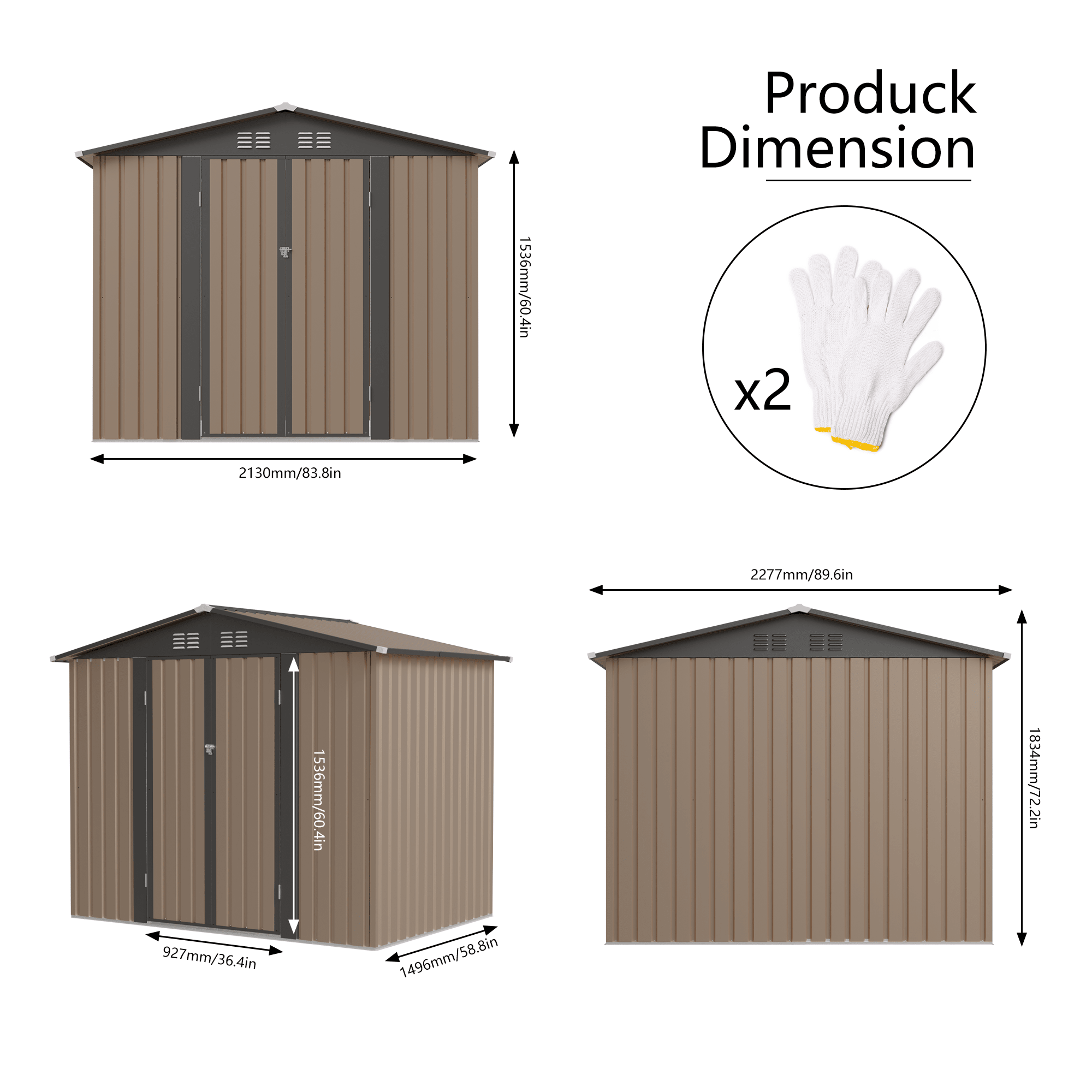8FT X 6FT Garden Shed With Apex Roof For Patio Backyard Use Galvanized Steel Metal Sheds Storage House - Gardenora