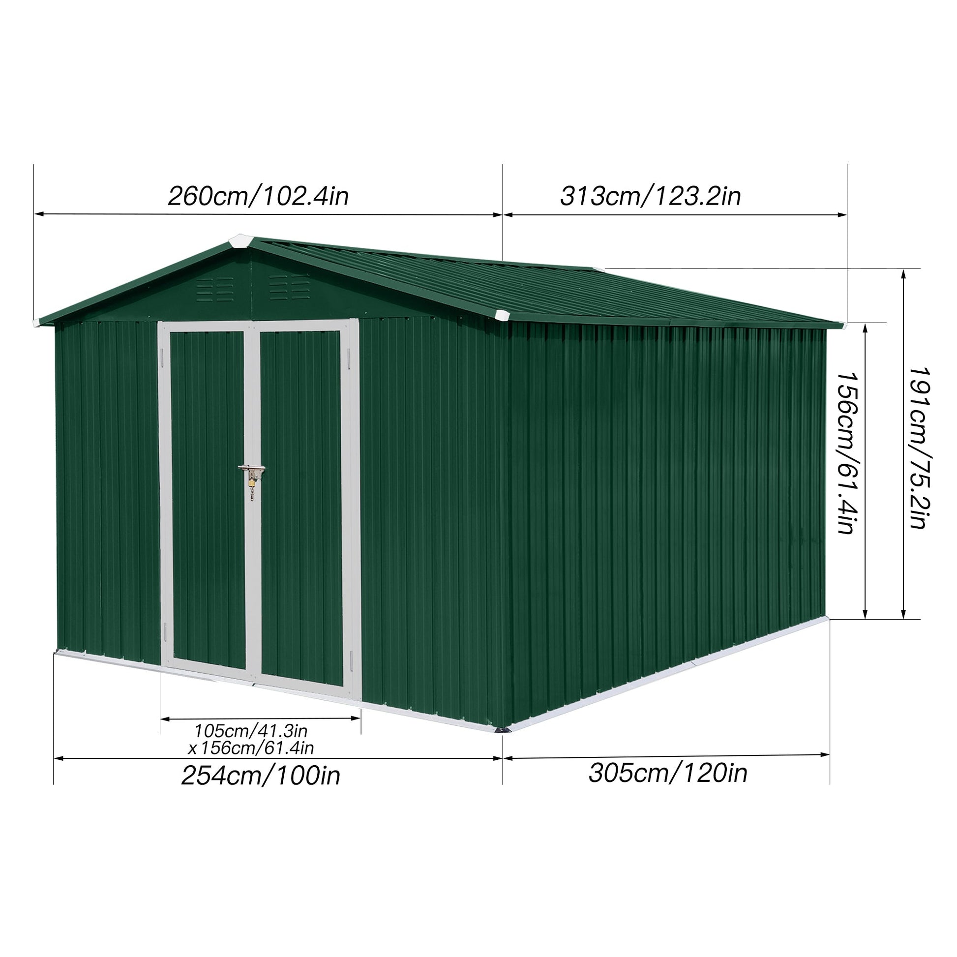 8x10 Ft Metal Garden Sheds Outdoor Storage Sheds Green White - Gardenora