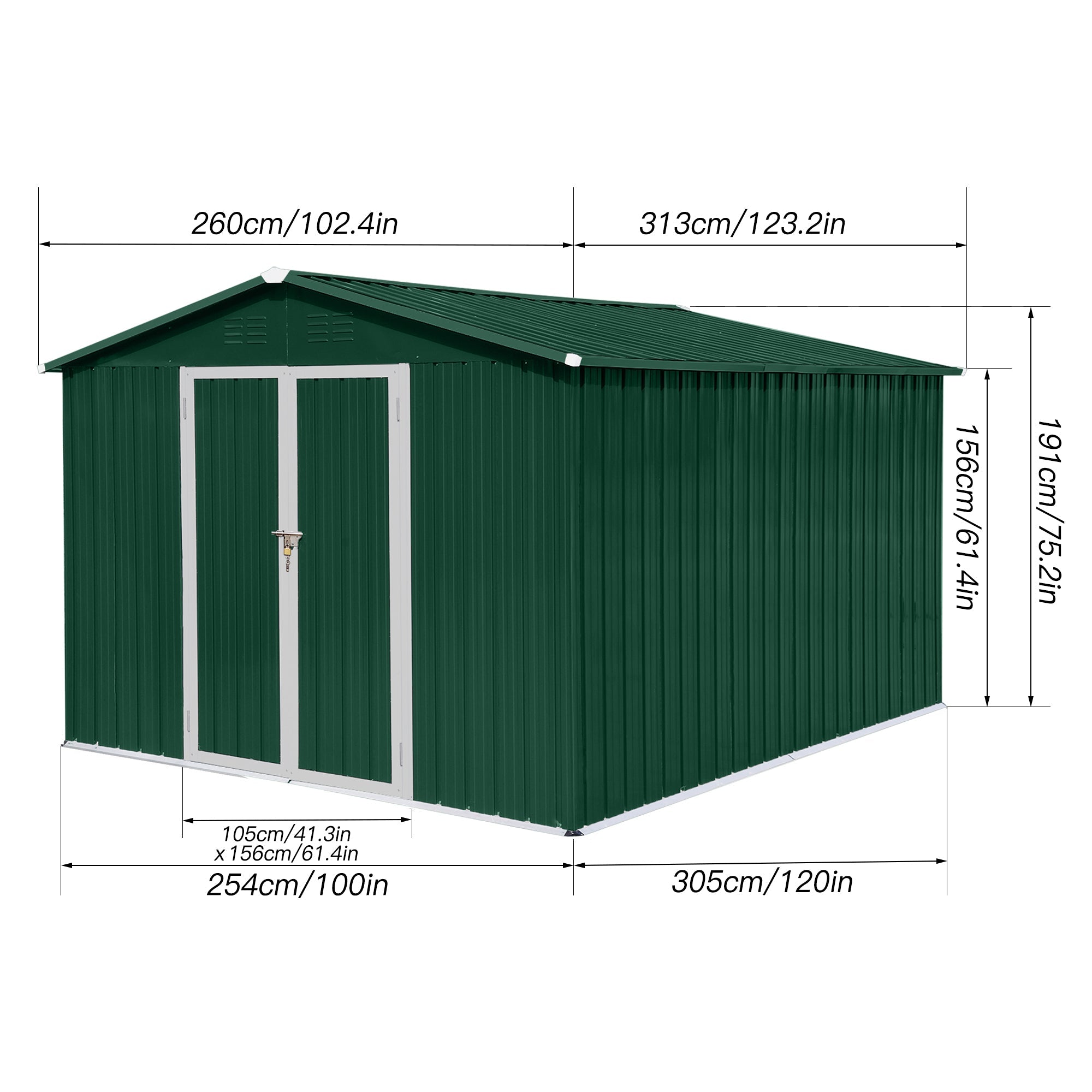 8x10 Ft Metal Garden Sheds Outdoor Storage Sheds Green White - Gardenora