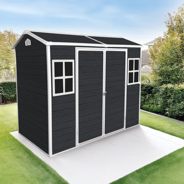 8x4ft Outdoor Resin Garden Shed With Floor And 2 Windows, Plastic Patio Outdoor Storage Shed With Lockable Door For Garden Tools, Bicycles, Trash Cans, Black - Gardenora