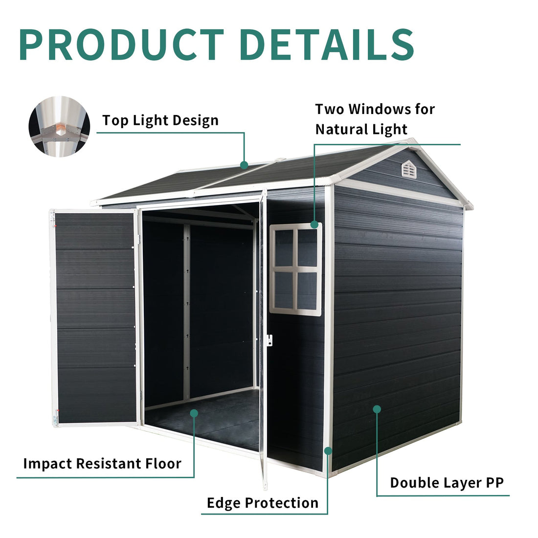 8x4ft Outdoor Resin Garden Shed With Floor And 2 Windows, Plastic Patio Outdoor Storage Shed With Lockable Door For Garden Tools, Bicycles, Trash Cans, Black - Gardenora