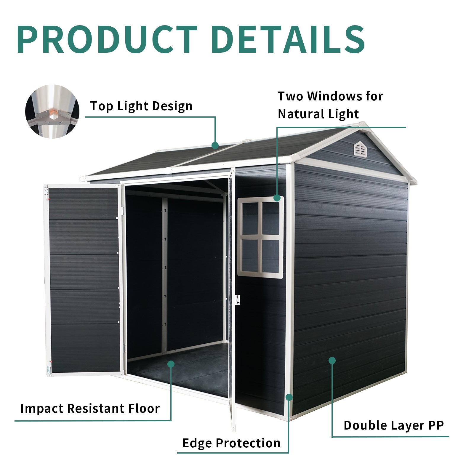8x4ft Outdoor Resin Garden Shed With Floor And 2 Windows, Plastic Patio Outdoor Storage Shed With Lockable Door For Garden Tools, Bicycles, Trash Cans, Black - Gardenora