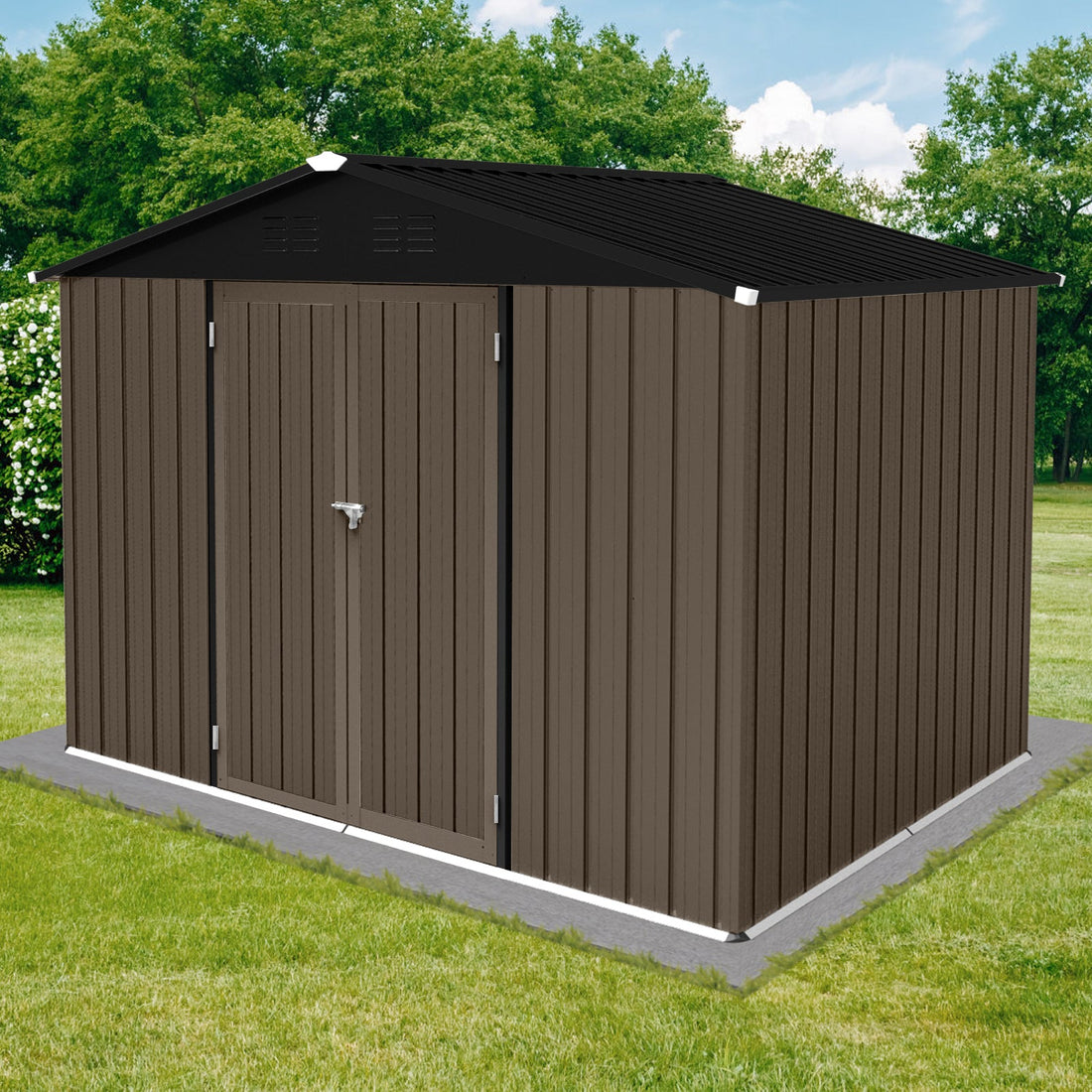 8x6 Ft Metal Garden Sheds Outdoor Storage Sheds Brown Black - Gardenora