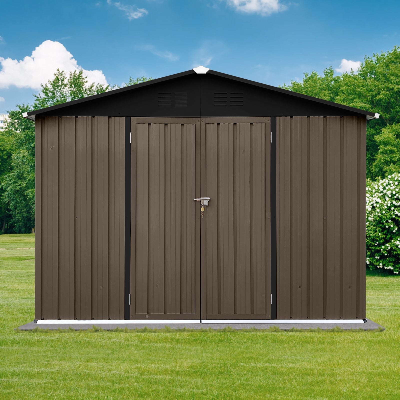 8x6 Ft Metal Garden Sheds Outdoor Storage Sheds Brown Black - Gardenora