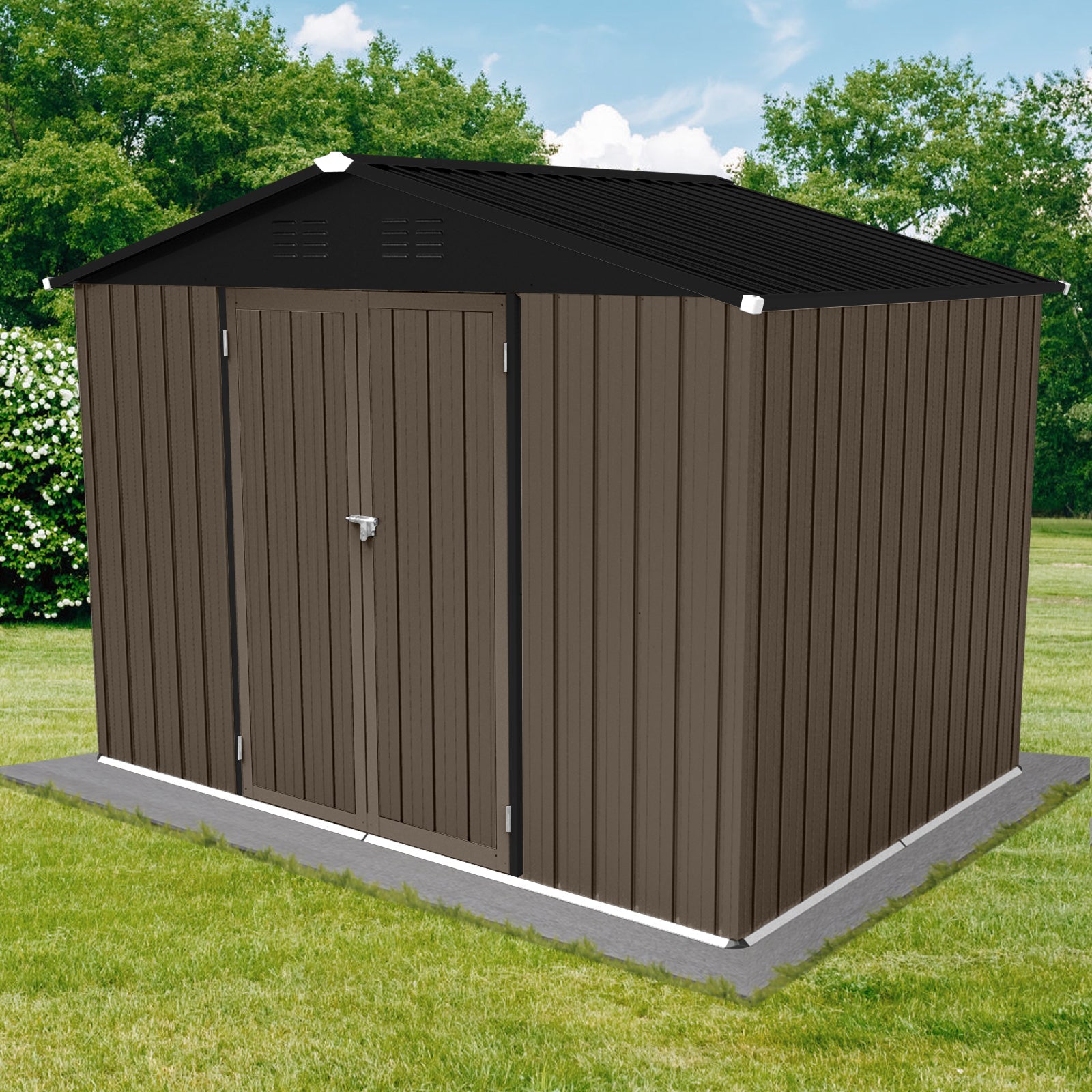 8x6 Ft Metal Garden Sheds Outdoor Storage Sheds Brown Black - Gardenora