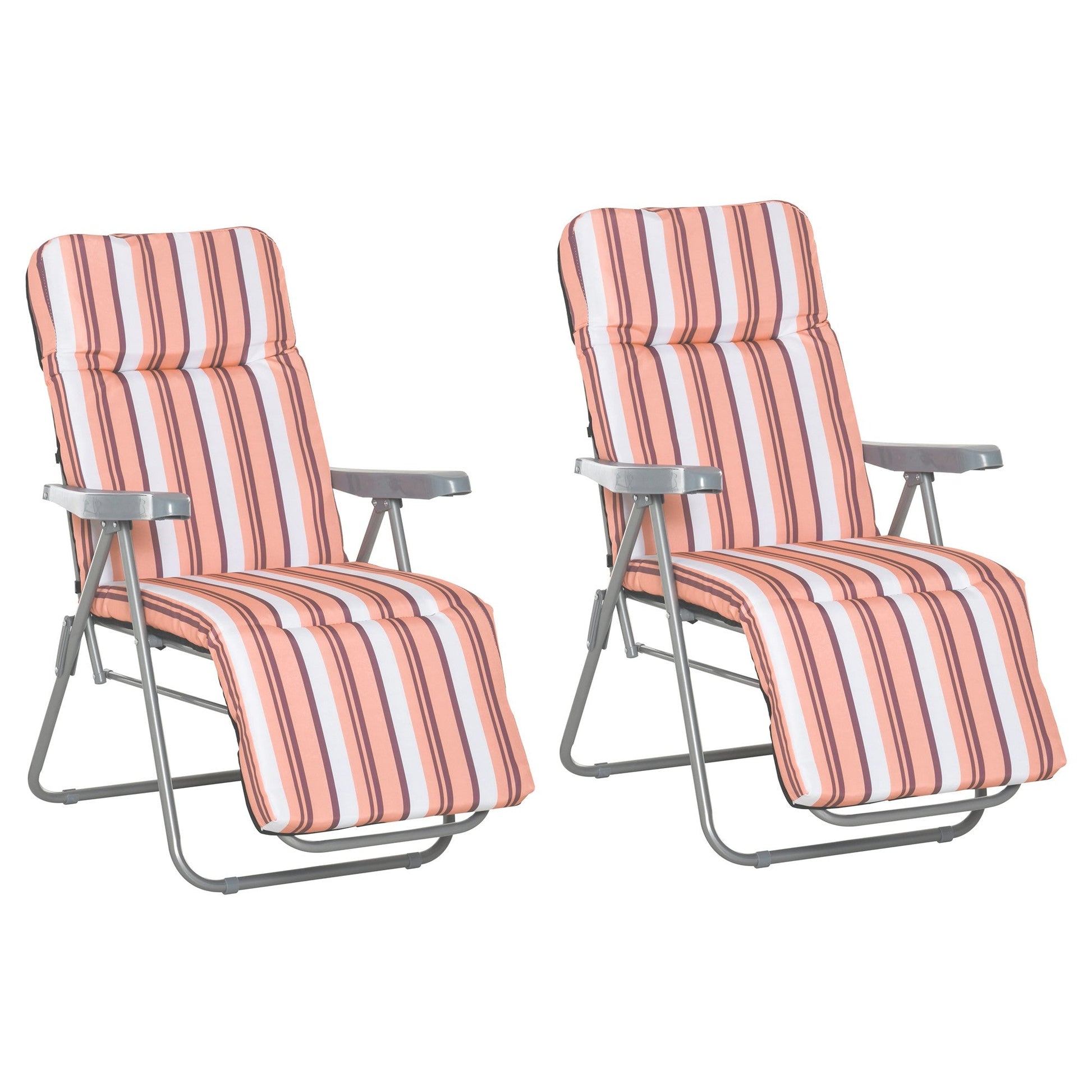 Reclining Garden Chair Set Of 2, 5 - Level Adjustable Zero Gravity Chairs With Cushions, Folding Sun Lounger Garden Recliner Chairs With Armrests For Outdoor, Patio, Orange Stripe - Gardenora