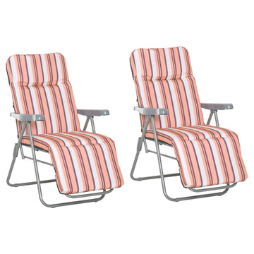 Reclining Garden Chair Set Of 2, 5 - Level Adjustable Zero Gravity Chairs With Cushions, Folding Sun Lounger Garden Recliner Chairs With Armrests For Outdoor, Patio, Orange Stripe - Gardenora
