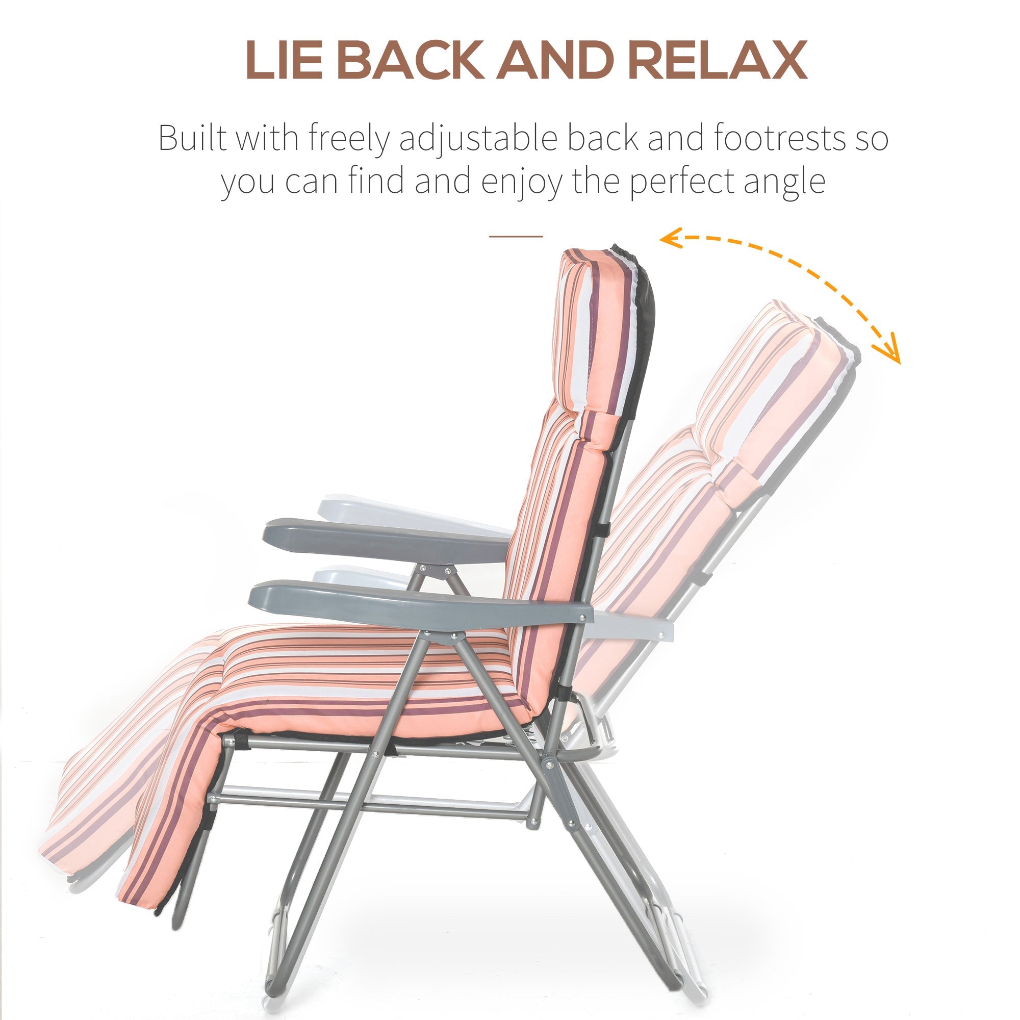 Reclining Garden Chair Set Of 2, 5 - Level Adjustable Zero Gravity Chairs With Cushions, Folding Sun Lounger Garden Recliner Chairs With Armrests For Outdoor, Patio, Orange Stripe - Gardenora