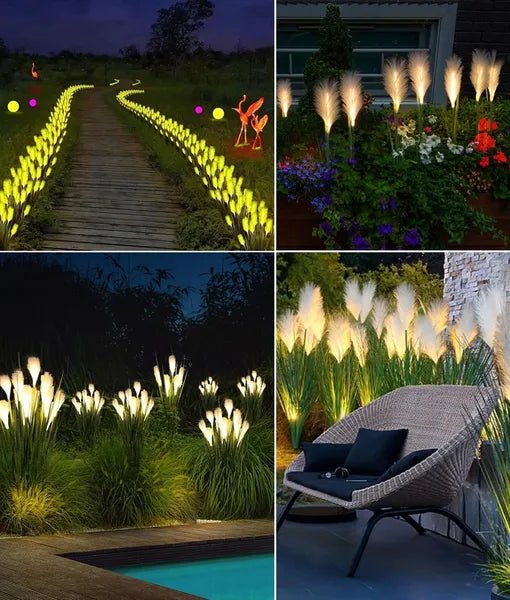 Solar Garden Lights Outdoor Waterproof 4 Pack Solar Flower Lights Decorative Landscape Lighting Pathway Patio Yard Decor Solar Reed Garden Lights - Gardenora