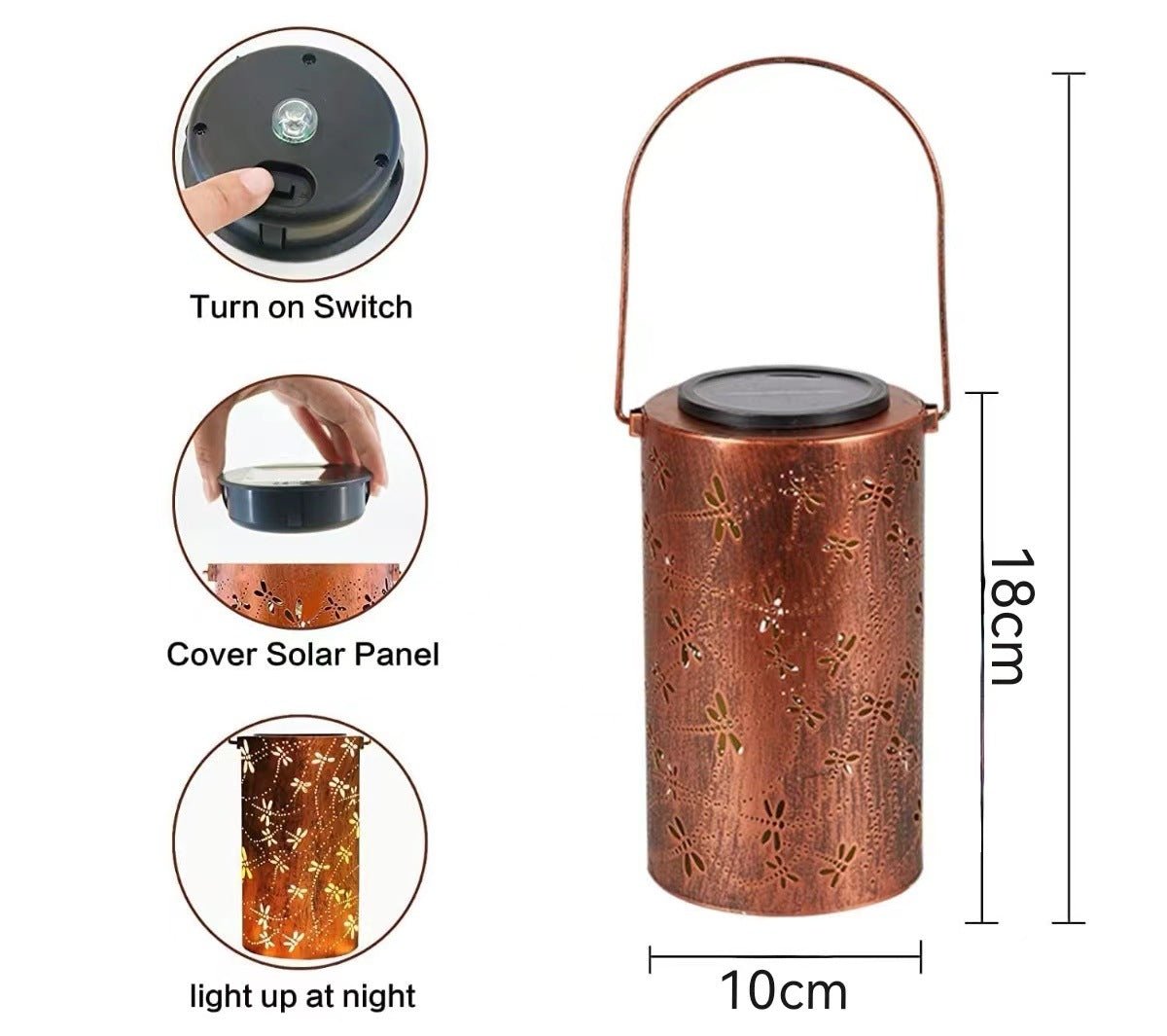 Solar Lantern Outdoor Waterproof Courtyard Decoration Wrought Iron Cylinder Hollow - out Lantern Garden Landscape Decorative Lamp - Gardenora