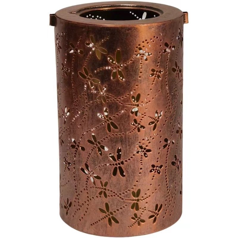 Solar Lantern Outdoor Waterproof Courtyard Decoration Wrought Iron Cylinder Hollow - out Lantern Garden Landscape Decorative Lamp - Gardenora