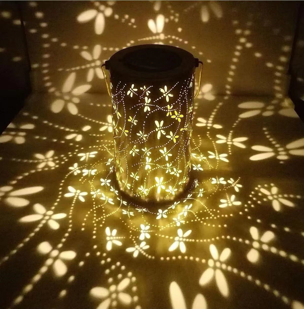 Solar Lantern Outdoor Waterproof Courtyard Decoration Wrought Iron Cylinder Hollow - out Lantern Garden Landscape Decorative Lamp - Gardenora